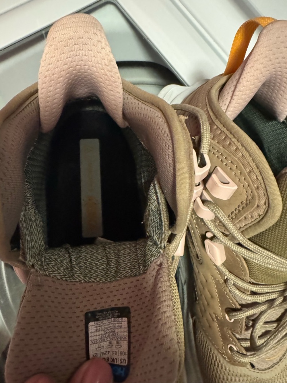Hoka Beige Tan Athletic Trail Shoe with White Sole - Picture 7 of 10